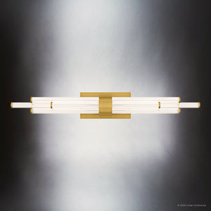 Urban Ambiance - Bath Light - UQL6355 Luxe Industrial Indoor Bath Light, 4.50''H x 32.00''W x 3.75''Dep, Brushed Gold Finish, Farmington Collection - 