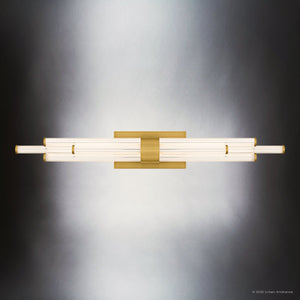Urban Ambiance - Bath Light - UQL6355 Luxe Industrial Indoor Bath Light, 4.50''H x 32.00''W x 3.75''Dep, Brushed Gold Finish, Farmington Collection - 