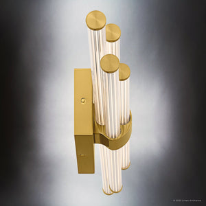 Urban Ambiance - Bath Light - UQL6355 Luxe Industrial Indoor Bath Light, 4.50''H x 32.00''W x 3.75''Dep, Brushed Gold Finish, Farmington Collection - 