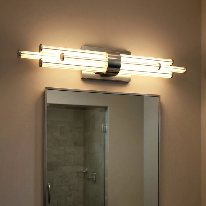 UQL6356 Luxe Industrial Indoor Bath Light, 4.50''H x 32.00''W x 3.75''Dep, Polished Chrome Finish, Farmington Collection