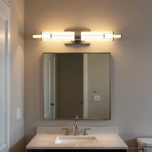 Urban Ambiance - Bath Light - UQL6356 Luxe Industrial Indoor Bath Light, 4.50''H x 32.00''W x 3.75''Dep, Polished Chrome Finish, Farmington Collection - 
