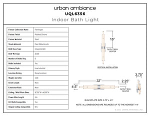 Urban Ambiance - Bath Light - UQL6356 Luxe Industrial Indoor Bath Light, 4.50''H x 32.00''W x 3.75''Dep, Polished Chrome Finish, Farmington Collection - 