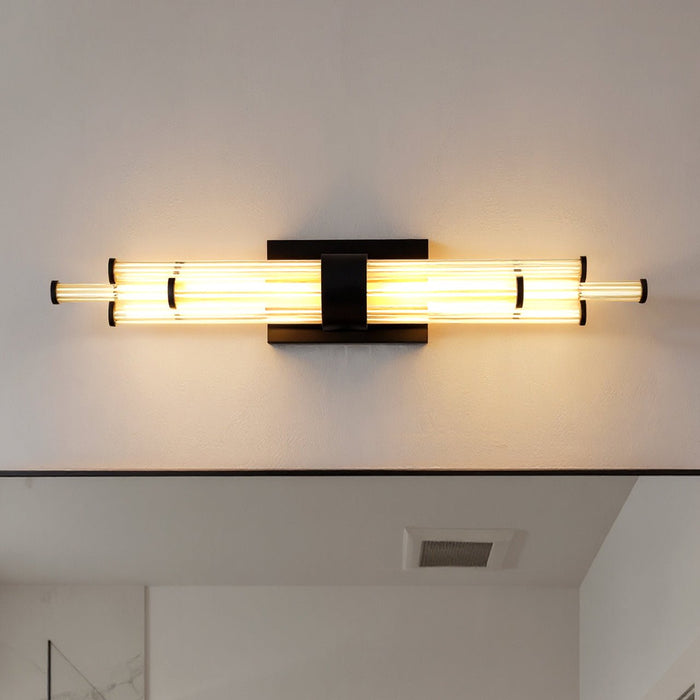 UQL6357 Luxe Industrial Indoor Bath Light, 4.50''H x 32.00''W x 3.75''Dep, Matte Black Finish, Farmington Collection