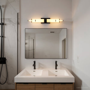 Urban Ambiance - Bath Light - UQL6357 Luxe Industrial Indoor Bath Light, 4.50''H x 32.00''W x 3.75''Dep, Matte Black Finish, Farmington Collection - 