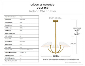 Urban Ambiance - Chandelier - UQL6360 Modern Indoor Chandelier, 16.25''H x 28.00''W x 28.00''Dep, Brushed Gold Finish, Draper Collection - 