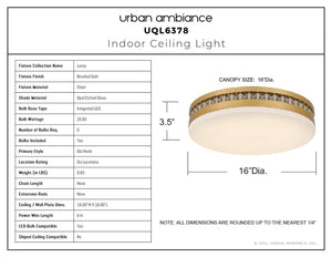 Urban Ambiance - Ceiling Light - UQL6378 Old World Indoor Ceiling Light, 3.50''H x 16.00''W x 16.00''Dep, Matte Black Finish, Lacey Collection - 