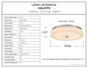 Urban Ambiance - Ceiling Light - UQL6379 Traditional Indoor Ceiling Light, 3.25''H x 16.00''W x 16.00''Dep, Brushed Nickel Finish, Lacey Collection - 