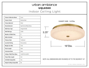 Urban Ambiance - Ceiling Light - UQL6380 Traditional Indoor Ceiling Light, 3.25''H x 16.00''W x 16.00''Dep, Brushed Gold Finish, Lacey Collection - 