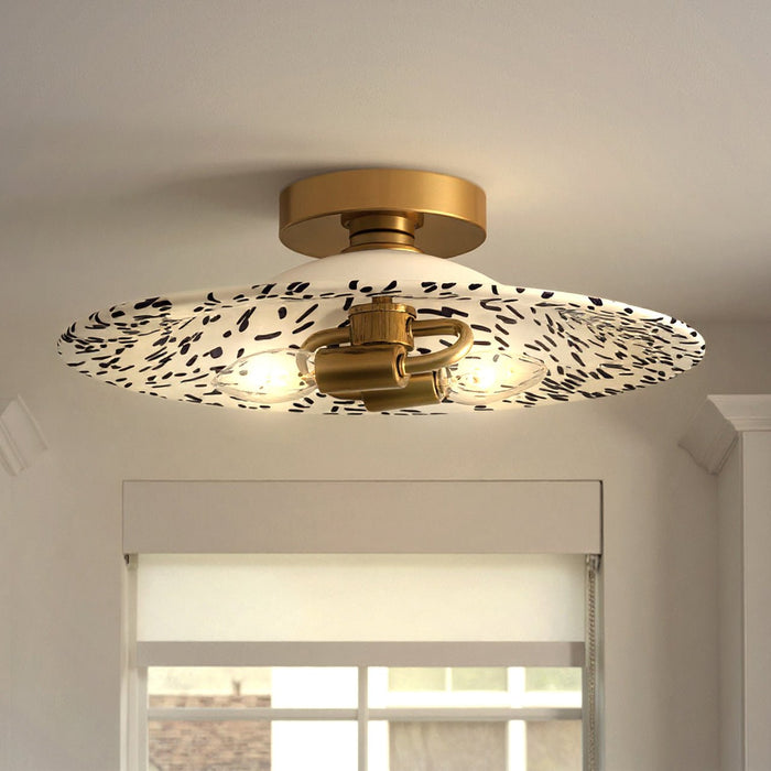UQL6382 Mid Century Modern Indoor Ceiling Light, 5.25''H x 15.75''W x 15.75''Dep, Light Gold Finish, Lacey Collection