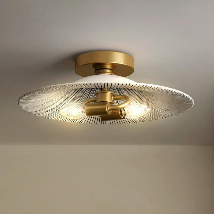 UQL6383 Mid Century Modern Indoor Ceiling Light, 5.25''H x 15.75''W x 15.75''Dep, Light Gold Finish, Lacey Collection