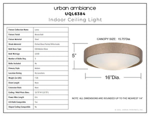 Urban Ambiance - Ceiling Light - UQL6384 Modern Indoor Ceiling Light, 5.00''H x 16.00''W x 16.00''Dep, Bronze Gold Finish, Lacey Collection - 