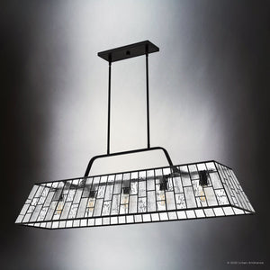 Urban Ambiance - Chandelier - UQL6386 Luxe Industrial Indoor Chandelier, 14.75''H x 48.00''W x 12.00''Dep, Matte Black Finish, Lacey Collection - 
