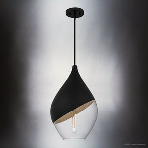 Urban Ambiance - Pendant - UQL6388 Glam Indoor Pendant, 20.25''H x 12.00''W x 12.00''Dep, Matte Black Finish, Lacey Collection - 