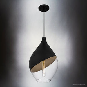 Urban Ambiance - Pendant - UQL6388 Glam Indoor Pendant, 20.25''H x 12.00''W x 12.00''Dep, Matte Black Finish, Lacey Collection - 