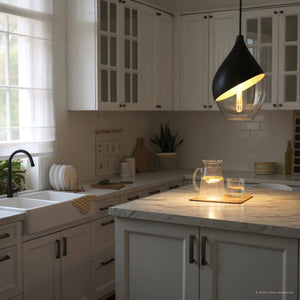 Urban Ambiance - Pendant - UQL6388 Glam Indoor Pendant, 20.25''H x 12.00''W x 12.00''Dep, Matte Black Finish, Lacey Collection - 