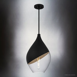 Urban Ambiance - Pendant - UQL6388 Glam Indoor Pendant, 20.25''H x 12.00''W x 12.00''Dep, Matte Black Finish, Lacey Collection - 