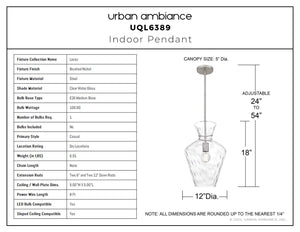 Urban Ambiance - Pendant - UQL6389 Casual Indoor Pendant, 18.00''H x 12.00''W x 12.00''Dep, Brushed Nickel Finish, Lacey Collection - 
