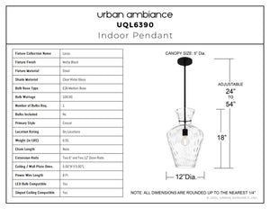 Urban Ambiance - Pendant - UQL6390 Casual Indoor Pendant, 18.00''H x 12.00''W x 12.00''Dep, Matte Black Finish, Lacey Collection - 