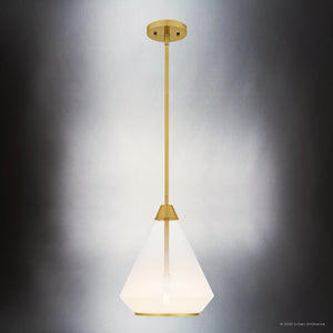 Urban Ambiance - Pendant - UQL6391 Contemporary Indoor Pendant, 13.25''H x 10.50''W x 10.50''Dep, Brushed Gold Finish, Lacey Collection - 