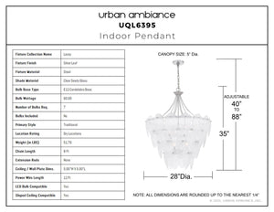 Urban Ambiance - Pendant - UQL6395 Traditional Indoor Pendant, 35.00''H x 28.00''W x 28.00''Dep, Silver Leaf Finish, Lacey Collection - 