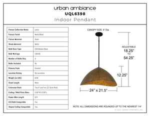 Urban Ambiance - Pendant - UQL6398 Coastal Indoor Pendant, 12.25''H x 24.00''W x 21.50''Dep, Matte Black Finish, Lacey Collection - 