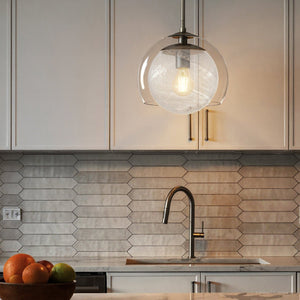 Urban Ambiance - Pendant - UQL6404 Modern Indoor Pendant, 10.25''H x 10.00''W x 10.00''Dep, Brushed Nickel Finish, Lacey Collection - 
