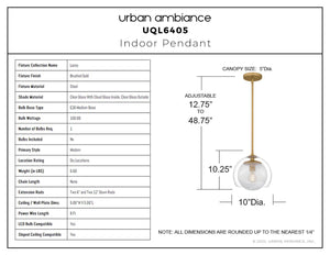 Urban Ambiance - Pendant - UQL6405 Modern Indoor Pendant, 10.25''H x 10.00''W x 10.00''Dep, Brushed Gold Finish, Lacey Collection - 