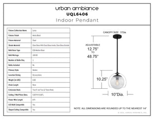 Urban Ambiance - Pendant - UQL6406 Modern Indoor Pendant, 10.25''H x 10.00''W x 10.00''Dep, Matte Black Finish, Lacey Collection - 