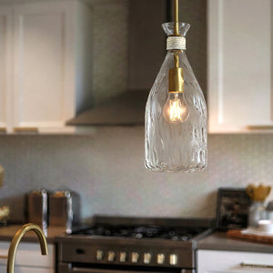 Urban Ambiance - Pendant - UQL6407 Coastal Indoor Pendant, 14.50''H x 6.00''W x 6.00''Dep, Brushed Gold Finish, Lacey Collection - 