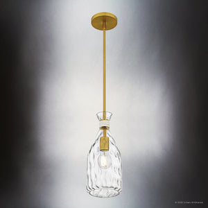Urban Ambiance - Pendant - UQL6407 Coastal Indoor Pendant, 14.50''H x 6.00''W x 6.00''Dep, Brushed Gold Finish, Lacey Collection - 