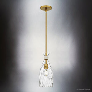 Urban Ambiance - Pendant - UQL6407 Coastal Indoor Pendant, 14.50''H x 6.00''W x 6.00''Dep, Brushed Gold Finish, Lacey Collection - 