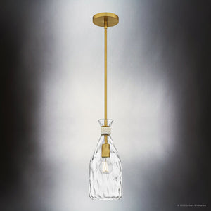 Urban Ambiance - Pendant - UQL6407 Coastal Indoor Pendant, 14.50''H x 6.00''W x 6.00''Dep, Brushed Gold Finish, Lacey Collection - 