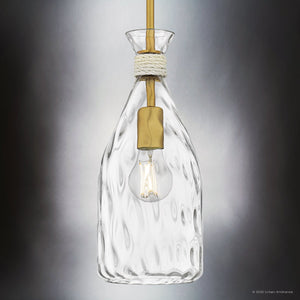 Urban Ambiance - Pendant - UQL6407 Coastal Indoor Pendant, 14.50''H x 6.00''W x 6.00''Dep, Brushed Gold Finish, Lacey Collection - 