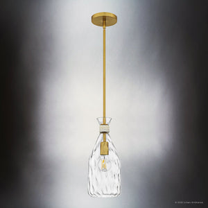 Urban Ambiance - Pendant - UQL6407 Coastal Indoor Pendant, 14.50''H x 6.00''W x 6.00''Dep, Brushed Gold Finish, Lacey Collection - 