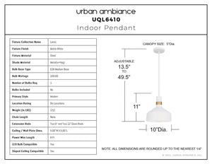 Urban Ambiance - Pendant - UQL6410 Modern Indoor Pendant, 11.00''H x 10.00''W x 10.00''Dep, Matte White Finish, Lacey Collection - 