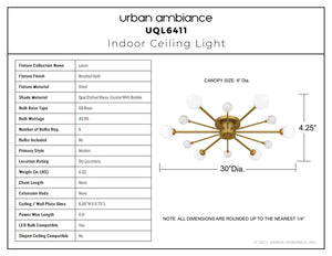 Urban Ambiance - Ceiling Light - UQL6411 Modern Indoor Ceiling Light, 4.25''H x 30.00''W x 30.00''Dep, Brushed Gold Finish, Lacey Collection - 