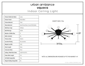 Urban Ambiance - Ceiling Light - UQL6412 Modern Indoor Ceiling Light, 4.25''H x 30.00''W x 30.00''Dep, Matte Black Finish, Lacey Collection - 