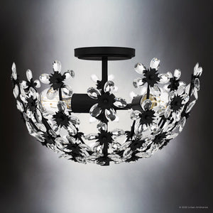 Urban Ambiance - Ceiling Light - UQL6413 Glam Indoor Ceiling Light, 9.50''H x 15.75''W x 15.75''Dep, Matte Black Finish, Lacey Collection - 