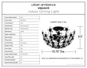 Urban Ambiance - Ceiling Light - UQL6413 Glam Indoor Ceiling Light, 9.50''H x 15.75''W x 15.75''Dep, Matte Black Finish, Lacey Collection - 