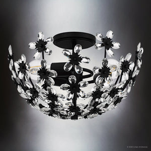 Urban Ambiance - Ceiling Light - UQL6413 Glam Indoor Ceiling Light, 9.50''H x 15.75''W x 15.75''Dep, Matte Black Finish, Lacey Collection - 