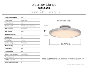 Urban Ambiance - Ceiling Light - UQL6415 Industrial Indoor Ceiling Light, 5.00''H x 15.75''W x 15.75''Dep, Brushed Nickel Finish, Lacey Collection - 