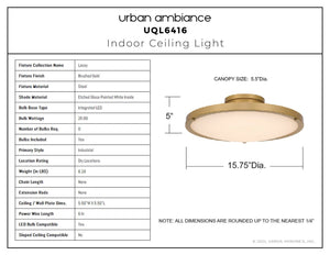 Urban Ambiance - Ceiling Light - UQL6416 Industrial Indoor Ceiling Light, 5.00''H x 15.75''W x 15.75''Dep, Brushed Gold Finish, Lacey Collection - 