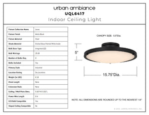 Urban Ambiance - Ceiling Light - UQL6417 Industrial Indoor Ceiling Light, 5.00''H x 15.75''W x 15.75''Dep, Matte Black Finish, Lacey Collection - 