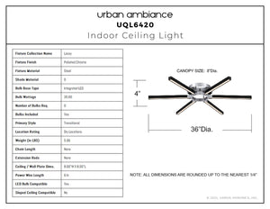 Urban Ambiance - Ceiling Light - UQL6420 Transitional Indoor Ceiling Light, 4.00''H x 36.00''W x 36.00''Dep, Polished Chrome Finish, Lacey Collection - 