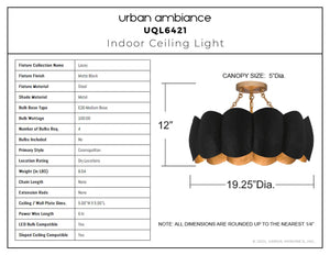 Urban Ambiance - Ceiling Light - UQL6421 Cosmopolitan Indoor Ceiling Light, 12.00''H x 19.25''W x 19.25''Dep, Matte Black Finish, Lacey Collection - 