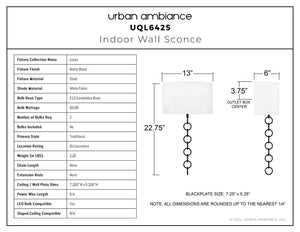 Urban Ambiance - Wall Sconce - UQL6425 Traditional Indoor Wall Sconce, 22.75''H x 13.00''W x 6.00''Dep, Matte Black Finish, Lacey Collection - 