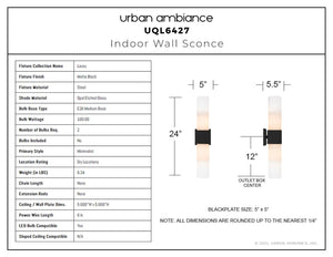 Urban Ambiance - Wall Sconce - UQL6427 Minimalist Indoor Wall Sconce, 24.00''H x 5.00''W x 5.50''Dep, Matte Black Finish, Lacey Collection - 