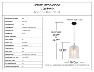 Urban Ambiance - Pendant - UQL6440 Transitional Indoor Pendant, 15.25''H x 10.00''W x 10.00''Dep, Matte Black Finish, Wylie Collection - 