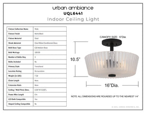 Urban Ambiance - Ceiling Light - UQL6441 Transitional Indoor Ceiling Light, 10.50''H x 16.00''W x 16.00''Dep, Matte Black Finish, Wylie Collection - 