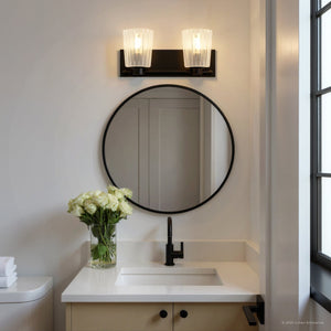 Urban Ambiance - Bath Light - UQL6442 Transitional Indoor Bath Light, 7.25''H x 16.00''W x 6.75''Dep, Matte Black Finish, Wylie Collection - 